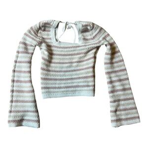 LNC Hollister Crochet-Style Square-Neck Sweater Woman’s S Striped Bell Sleeve
